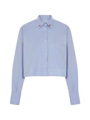 Kalp Yaka Amelie Oversize Crop cepli Mavi Gömlek