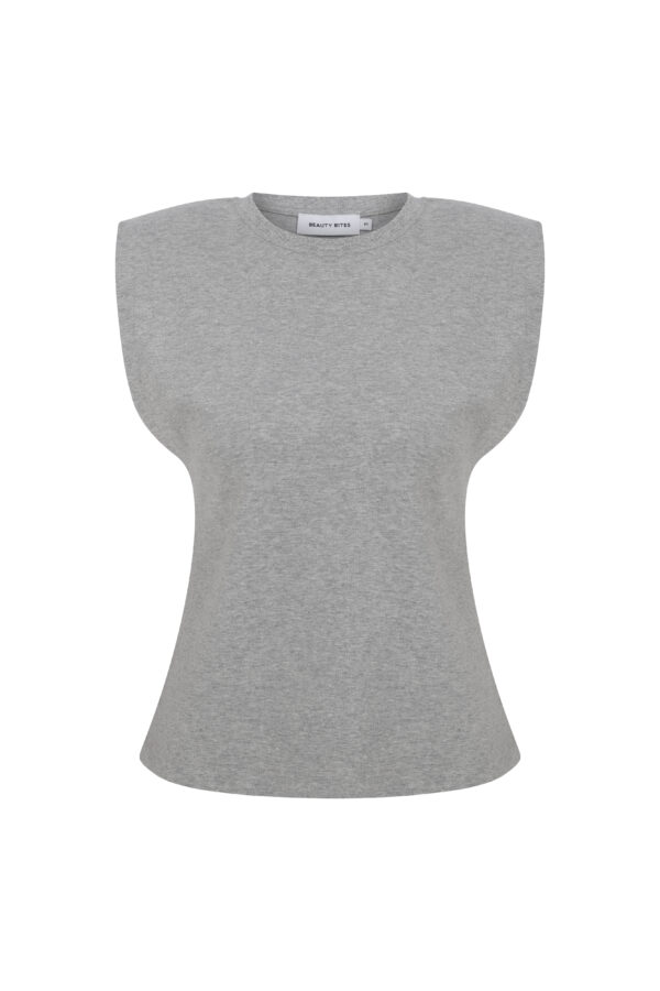Lilou Gri Melanj Vatkalı Kolsuz Tshirt