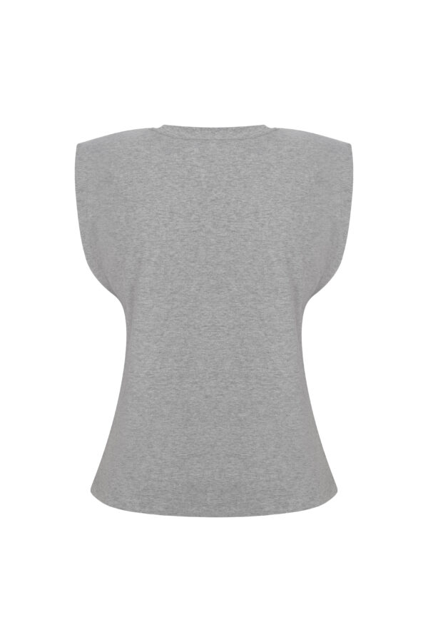 Lilou Gri Melanj Vatkalı Kolsuz Tshirt