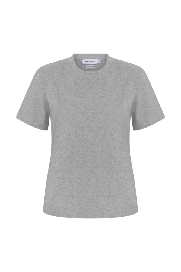 Anais Vatkalı Gri Melanj Basic T-shirt