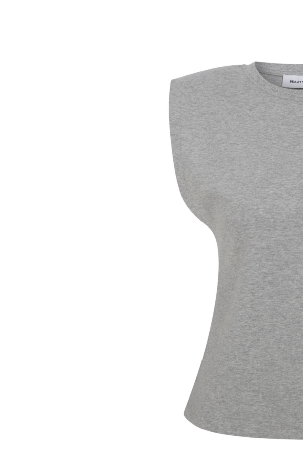 Lilou Gri Melanj Vatkalı Kolsuz Tshirt