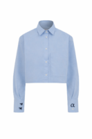 Amelie Oversize Crop Kişiselleştirilmiş Mavi Cepli Gömlek