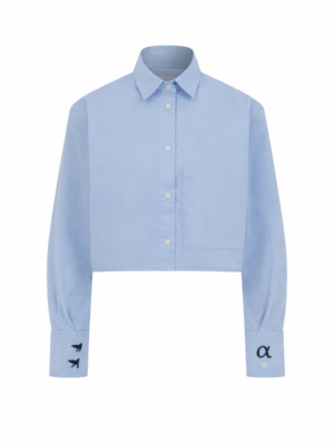 Amelie Oversize Crop Kişiselleştirilmiş Mavi Cepli Gömlek