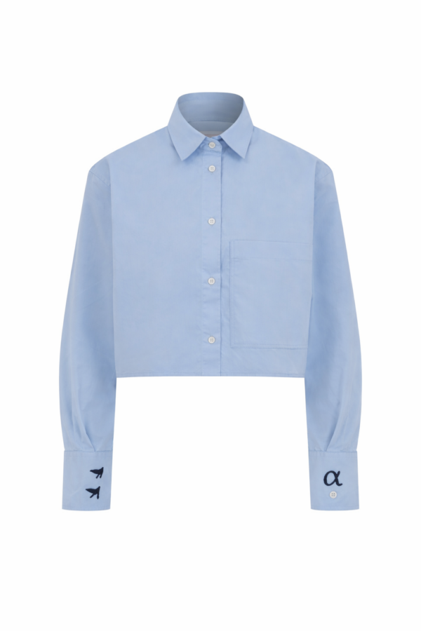 Amelie Oversize Crop Kişiselleştirilmiş Mavi Cepli Gömlek